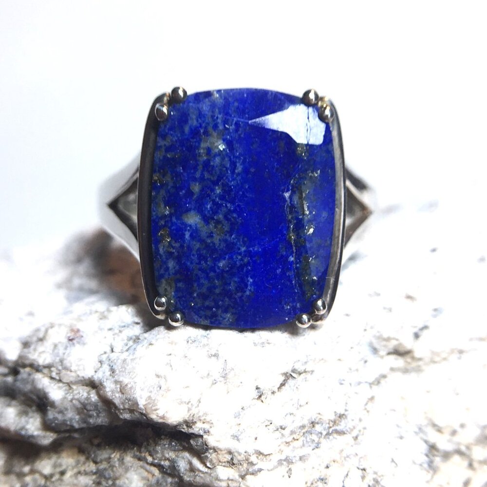 Genuine Lapis Lazuli .925 Sterling Silver Ring Natural Gemstone - Picture 4 of 16